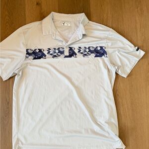 Men's White Polo Shirt with Navy Pattern
